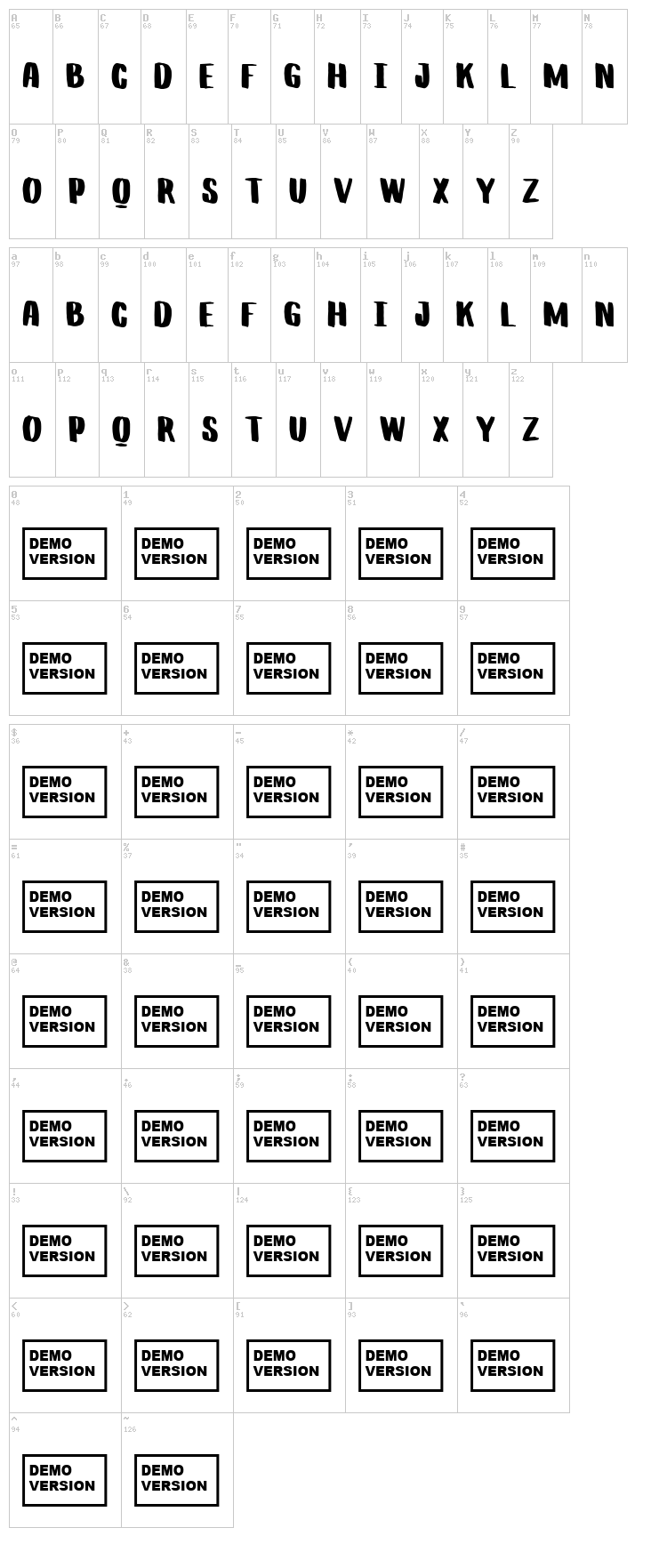Better Together Caps font map